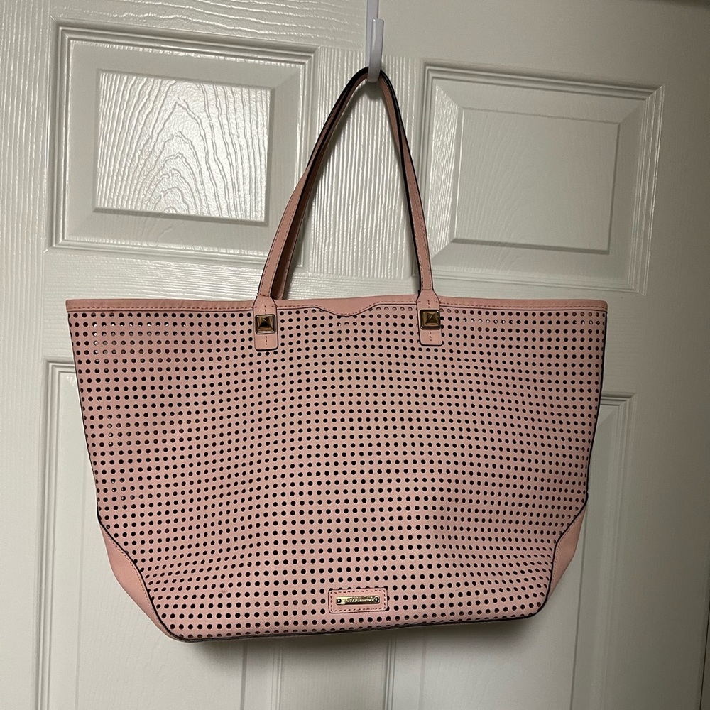 REBECCA MINKOFF PINK SAFFIANO LEATHER TOTE SHOULDERBAG